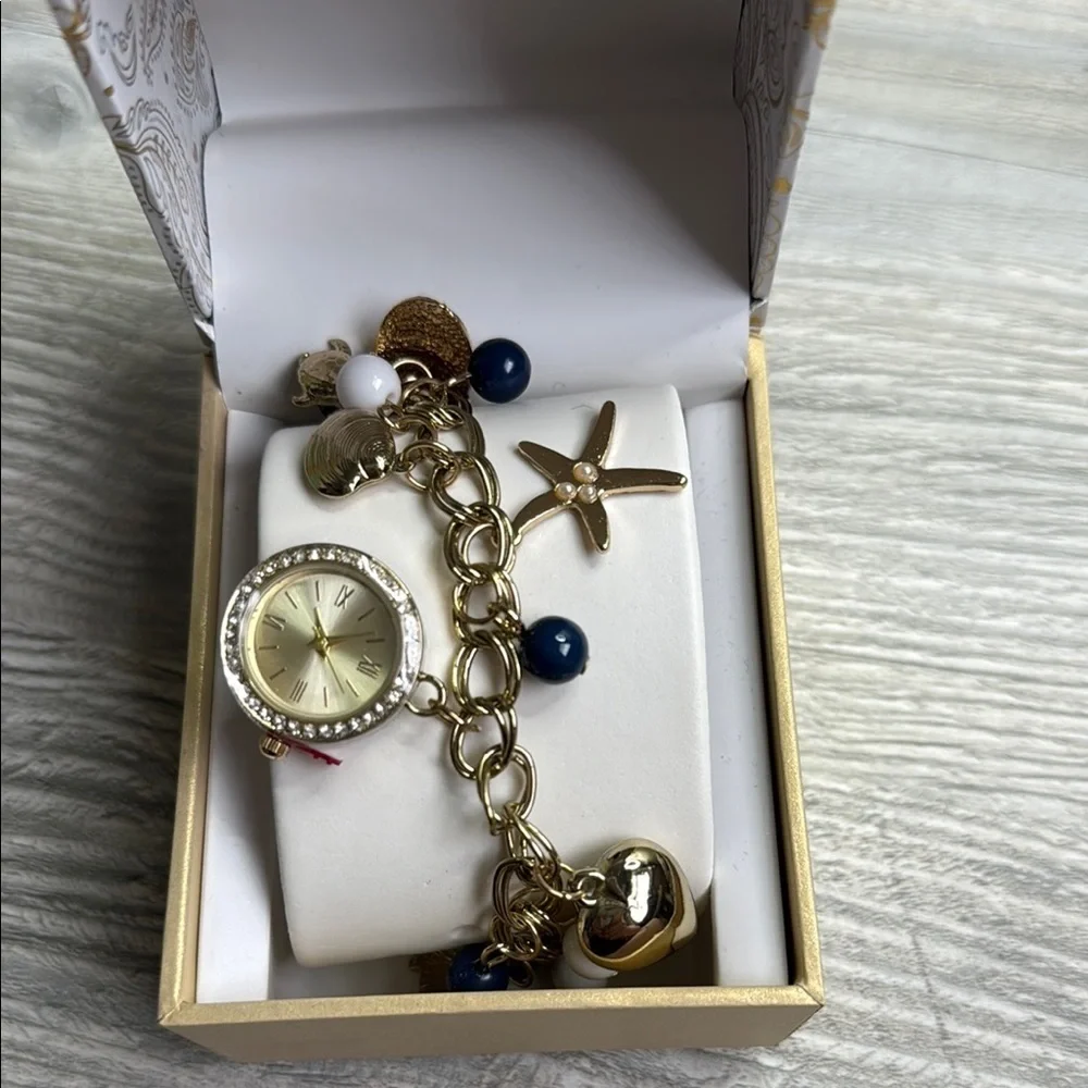 NWT super cute Gold Charm Beach theme Bracelet Watch